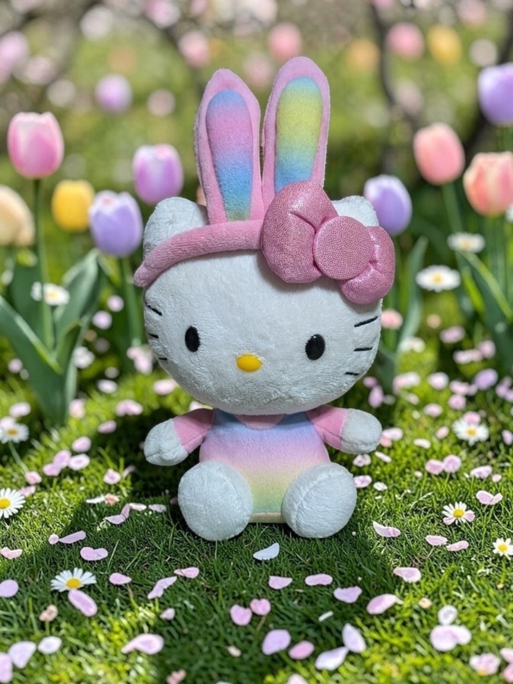 Hello Kitty Rainbow Bunny Plush - Pink, White, Yellow